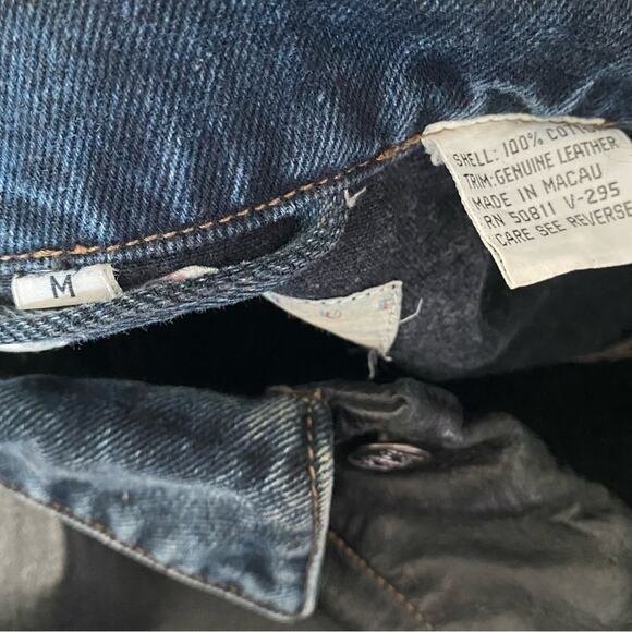 Anchor Blue Vintage Global Workwear Mens Denim Jean Leather Jacket size medium - Picture 8 of 9
